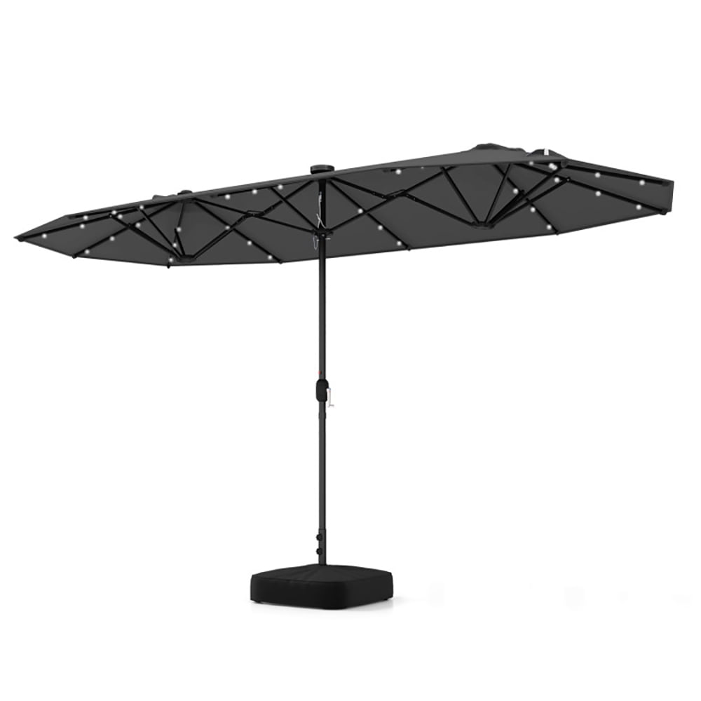 GVN 13FT Double-sided Patio Umbrella with Solar Lights for Garden Pool Backyard-Gray, Patio Offset Umbrella with Easy Tilt Adjustment, Cantilever Patio Umbrellas, Sunshade Umbrella Canopy