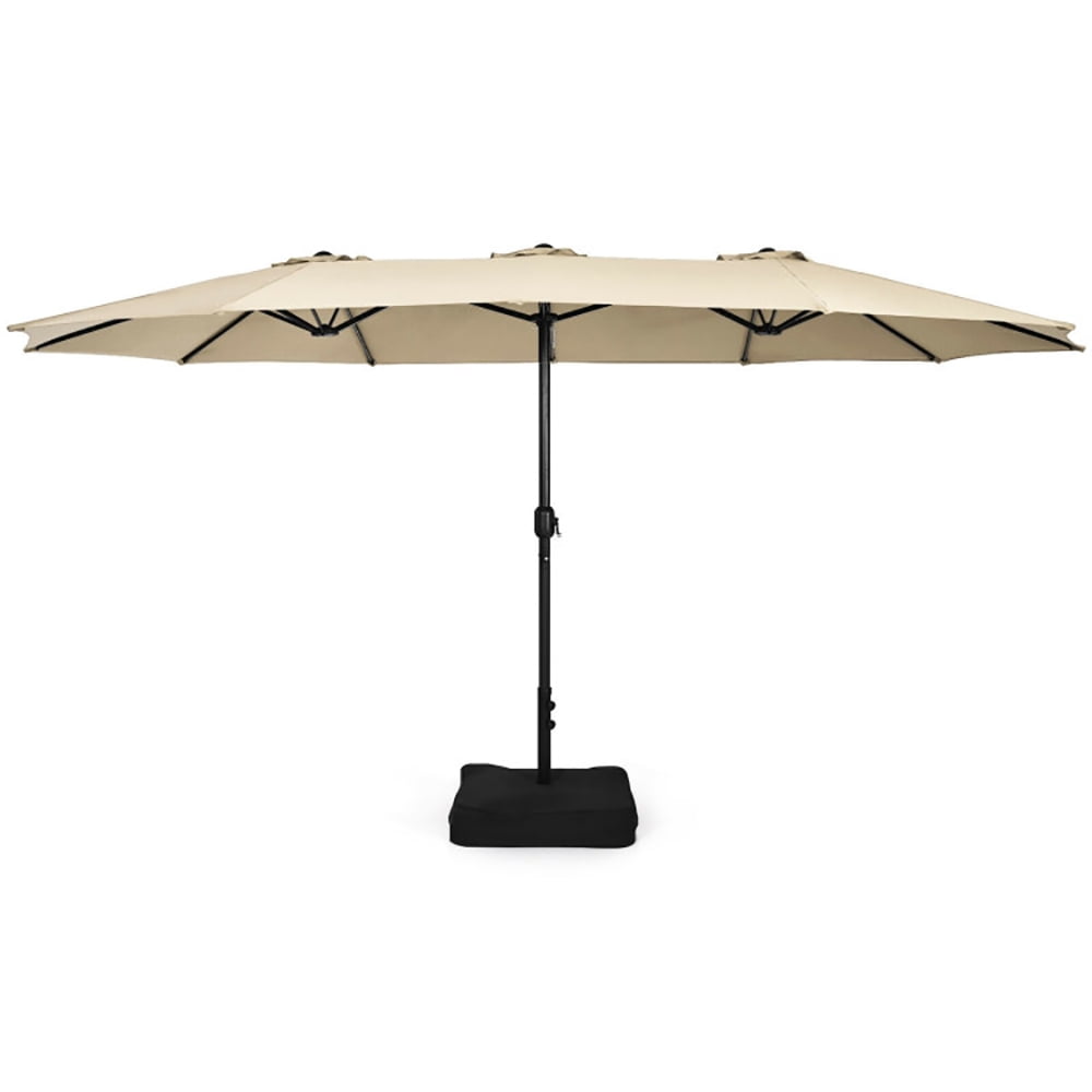 GVN 15 Feet Double-Sided Twin Patio Umbrella with Crank and Base-Beige, Outdoor Table Umbrella, Outdoor Umbrella, Market Umbrella for Outdoor Patio Backyard Garden Lawn Sun Shade