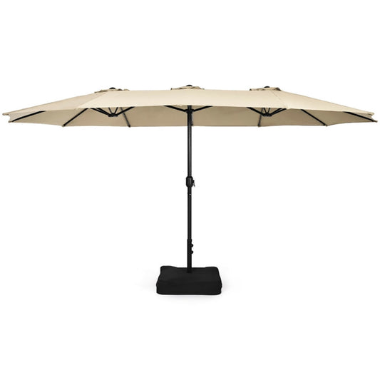 GVN 15 Feet Double-Sided Twin Patio Umbrella with Crank and Base-Beige, Outdoor Table Umbrella, Outdoor Umbrella, Market Umbrella for Outdoor Patio Backyard Garden Lawn Sun Shade