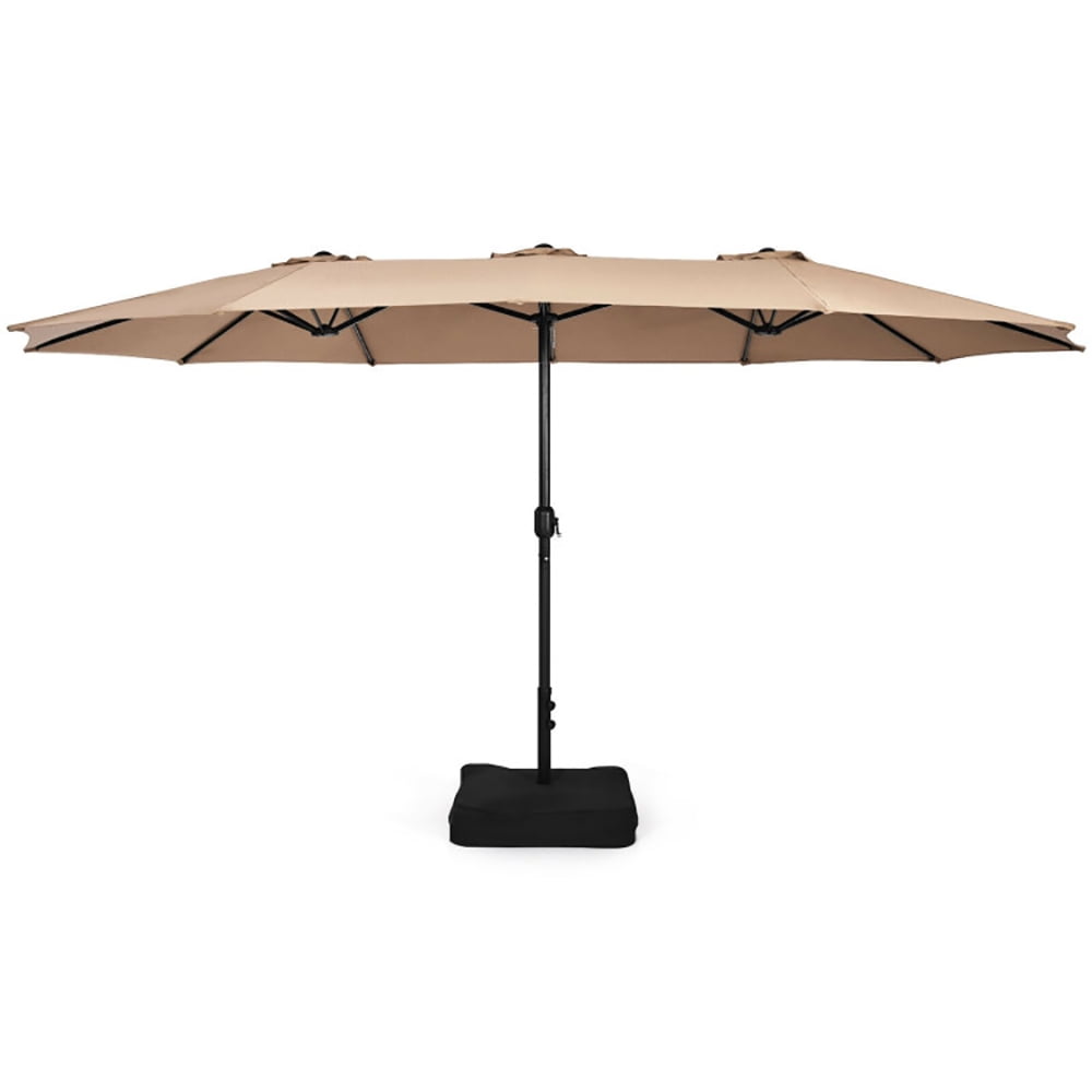 GVN 15 Feet Double-Sided Twin Patio Umbrella with Crank and Base-Brown, Outdoor Table Umbrella, Outdoor Umbrella, Market Umbrella for Outdoor Patio Backyard Garden Lawn Sun Shade