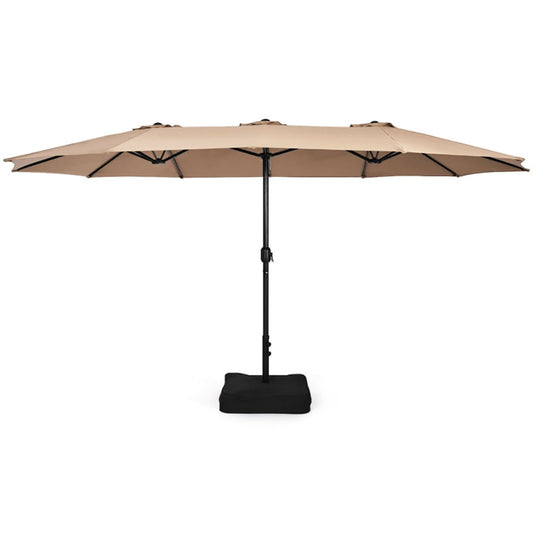 GVN 15 Feet Double-Sided Twin Patio Umbrella with Crank and Base-Brown, Outdoor Table Umbrella, Outdoor Umbrella, Market Umbrella for Outdoor Patio Backyard Garden Lawn Sun Shade