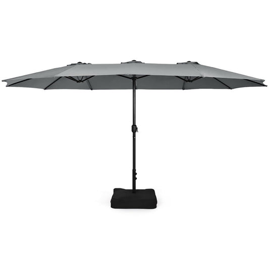 GVN 15 Feet Double-Sided Twin Patio Umbrella with Crank and Base-Gray, Outdoor Table Umbrella, Outdoor Umbrella, Market Umbrella for Outdoor Patio Backyard Garden Lawn Sun Shade