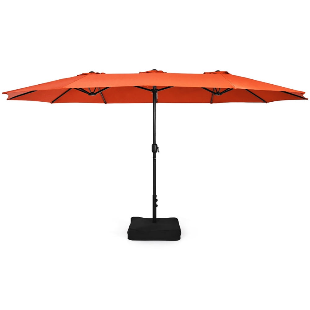 GVN 15 Feet Double-Sided Twin Patio Umbrella with Crank and Base-Orange, Outdoor Table Umbrella, Outdoor Umbrella, Market Umbrella for Outdoor Patio Backyard Garden Lawn Sun Shade