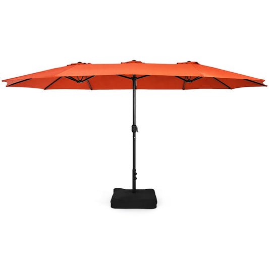 GVN 15 Feet Double-Sided Twin Patio Umbrella with Crank and Base-Orange, Outdoor Table Umbrella, Outdoor Umbrella, Market Umbrella for Outdoor Patio Backyard Garden Lawn Sun Shade
