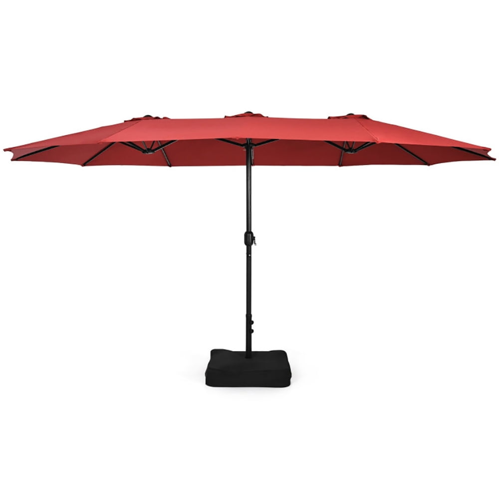 GVN 15 Feet Double-Sided Twin Patio Umbrella with Crank and Base-Red, Outdoor Table Umbrella, Outdoor Umbrella, Market Umbrella for Outdoor Patio Backyard Garden Lawn Sun Shade