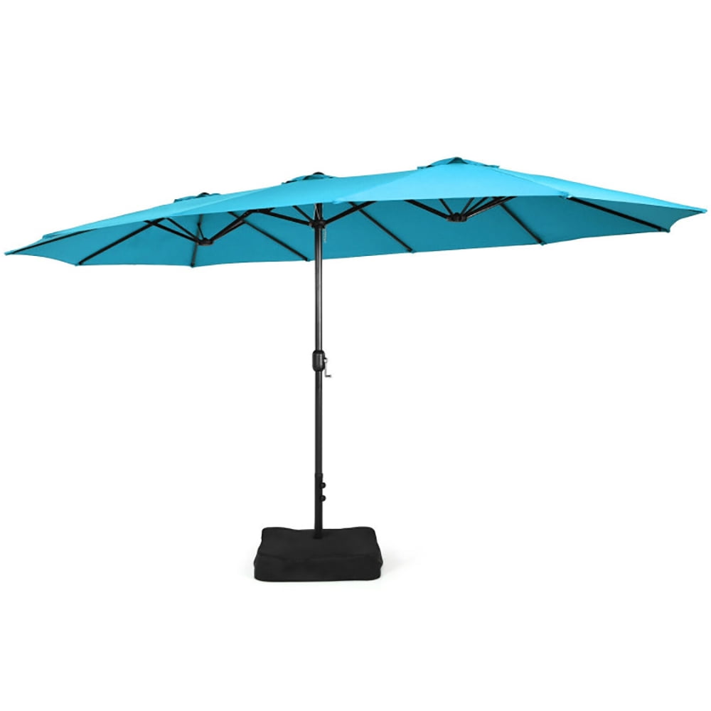 GVN 15 Feet Double-Sided Twin Patio Umbrella with Crank and Base-Turquoise, Outdoor Table Umbrella, Outdoor Umbrella, Market Umbrella for Outdoor Patio Backyard Garden Lawn Sun Shade
