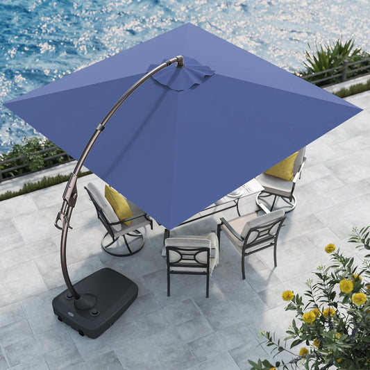 Napoli Grand Patio 10x10 Ft Deluxe Cantilever w/ Base, Outdoor Umbrella - Navy Blue