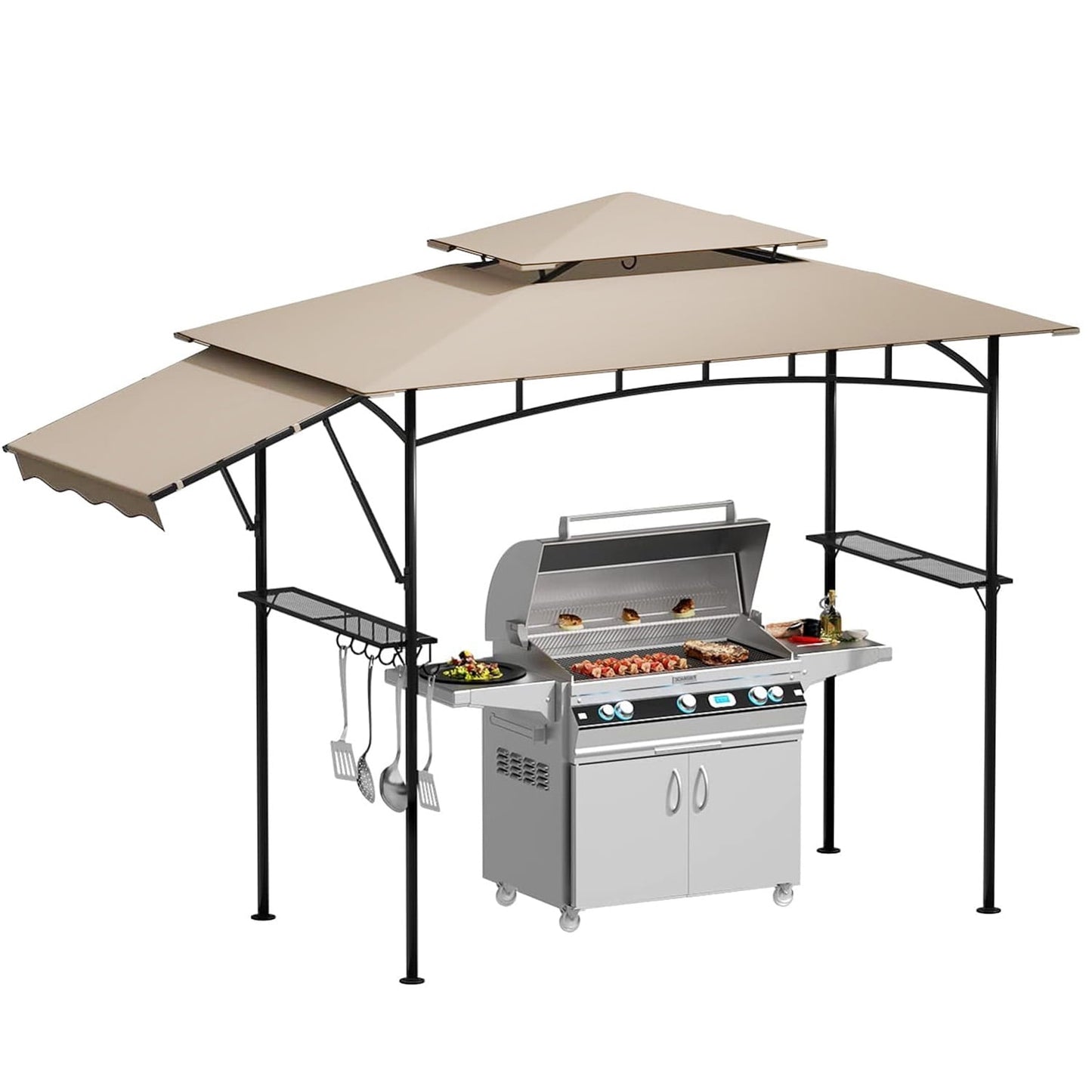 Umbrauto Grill Gazebo 11' x 5' Double Tier BBQ Canopy with Extra Shade and 15 Hooks Patio Shelter