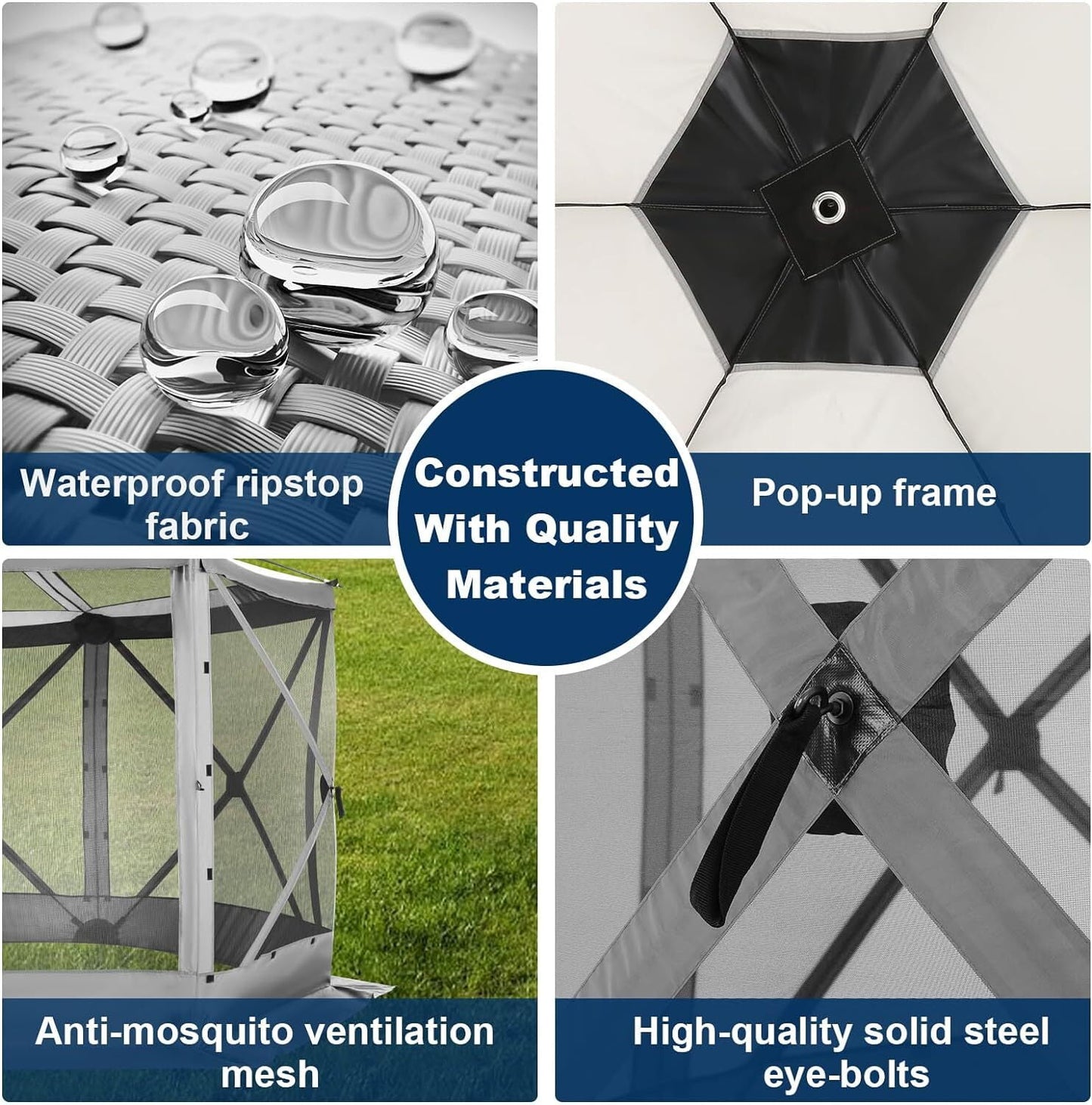 COBIZI 12x12 Pop-up Gazebo Starry Sky Screen Canopy Tent Screen House for Camping, Screen Room with Mosquito Netting, Hub Tent Instant Screened Canopy with Carrying Bag and Ground Stakes, Gray