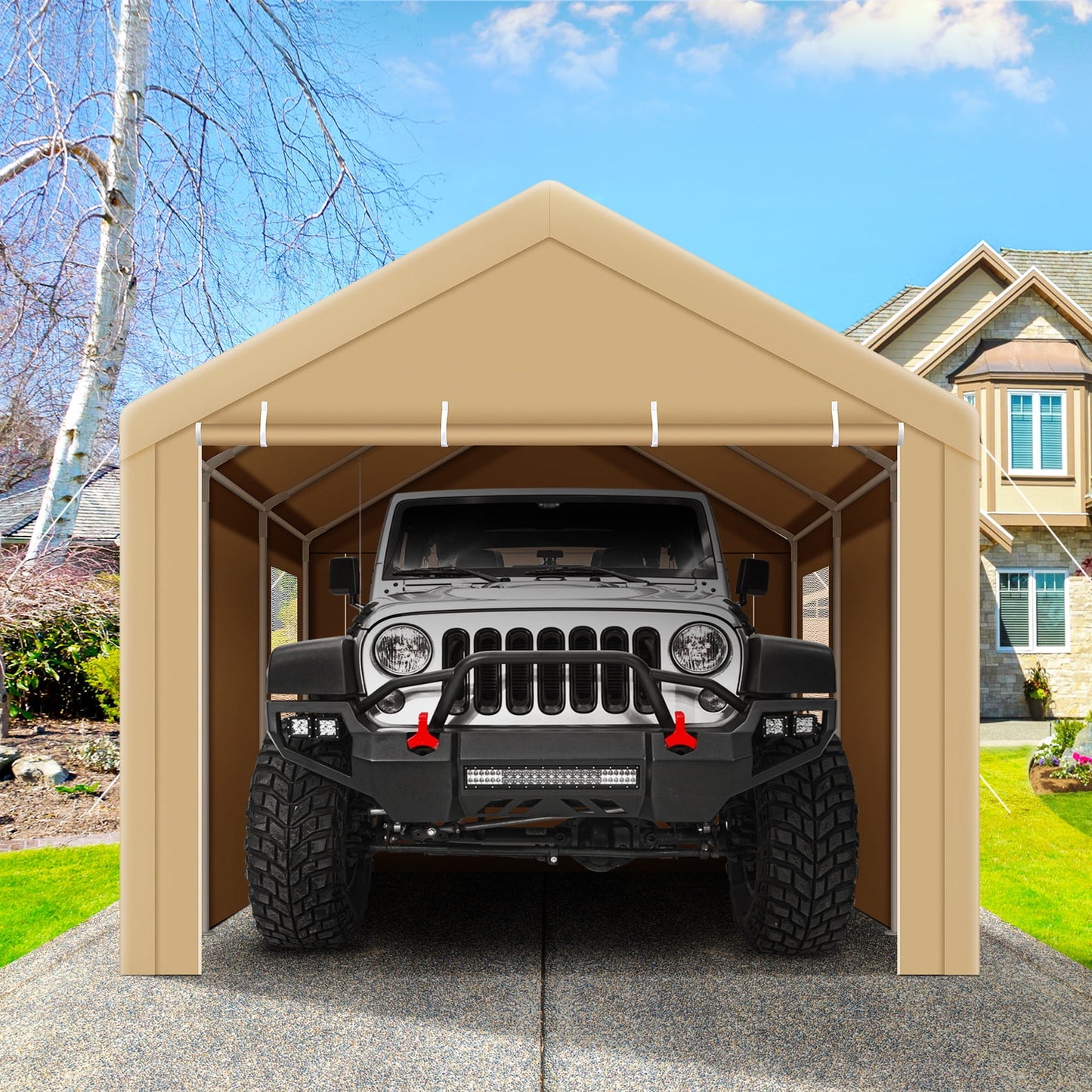 COBIZI 10' x 20' Heavy Duty Carport Car Canopy Garage Shelter Party Tent, Adjustable Height from 6.4ft to 8.9ft, Yellow