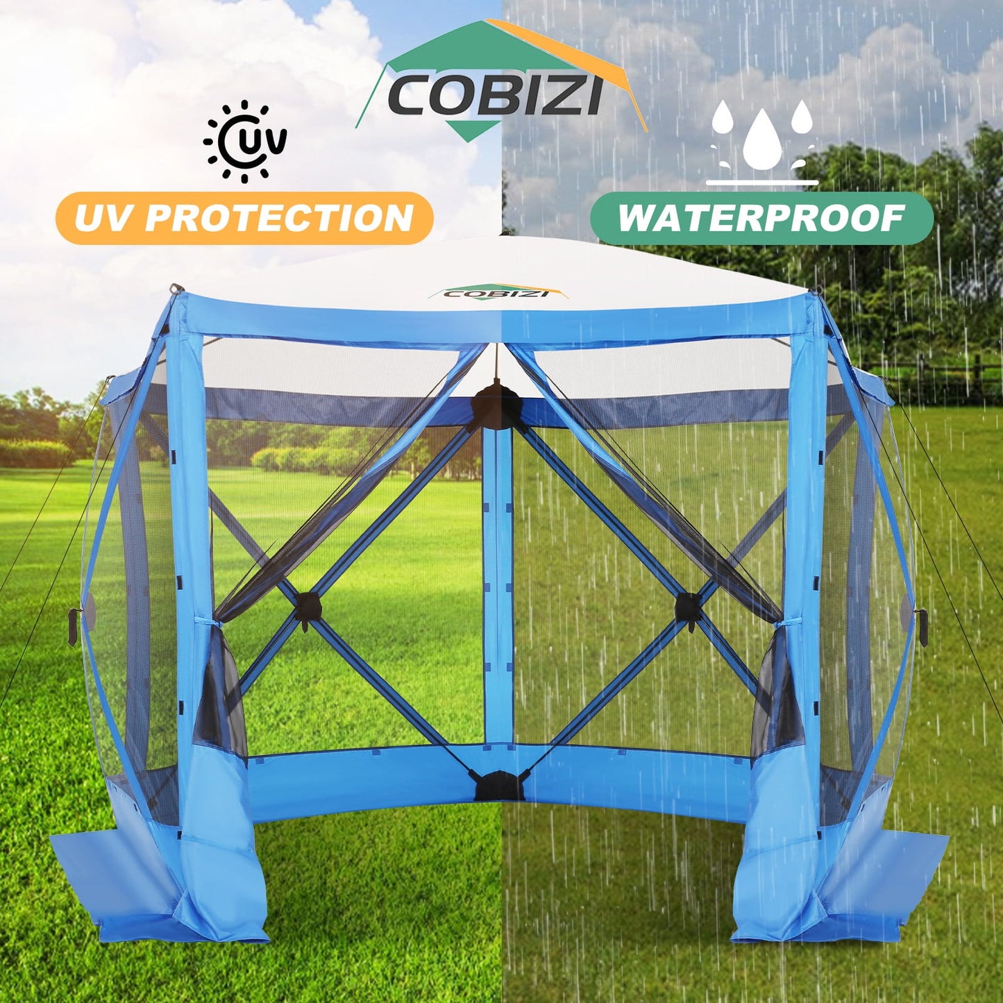 COBIZI 12'x12' Fast-Setup Gazebo, Portable & Waterproof Outdoor Shelter, UV-Resistant, 8-Person, Cerulean Blue