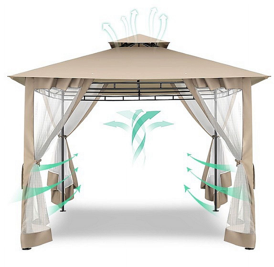 COBIZI Easy Assembly Outdoor Furniture Patio Canopy,10x10 Outdoor Gazebo with Mosquito Netting,Shade Tent for Party, Backyard, Deck, Patio Lawn & Garden,Khaki