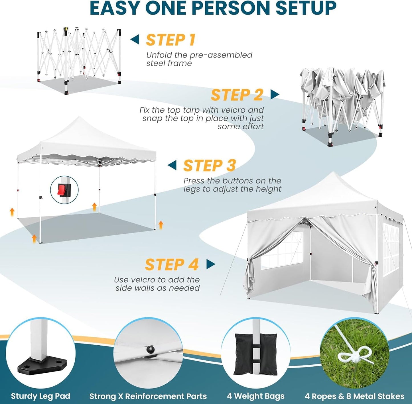 COBIZI 10x10 Pop Up Canopy with 4 Removable Sidewalls, Sandbags, Stakes & Ropes, Upf 50+ Easy Setup Canopy Tent Waterproof Outdoor Instant Portable Shelter for Business, Events, Vendor, Dark Blue