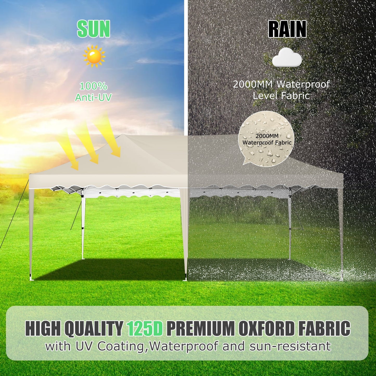 COBIZI Canopy Tent 10X20 Pop-up Canopy with Trolley Case and Rolled Edges,Instant Portable Tent for Outdoor Events,Great for Parties,Weddings,Camping and Beach,Khaki