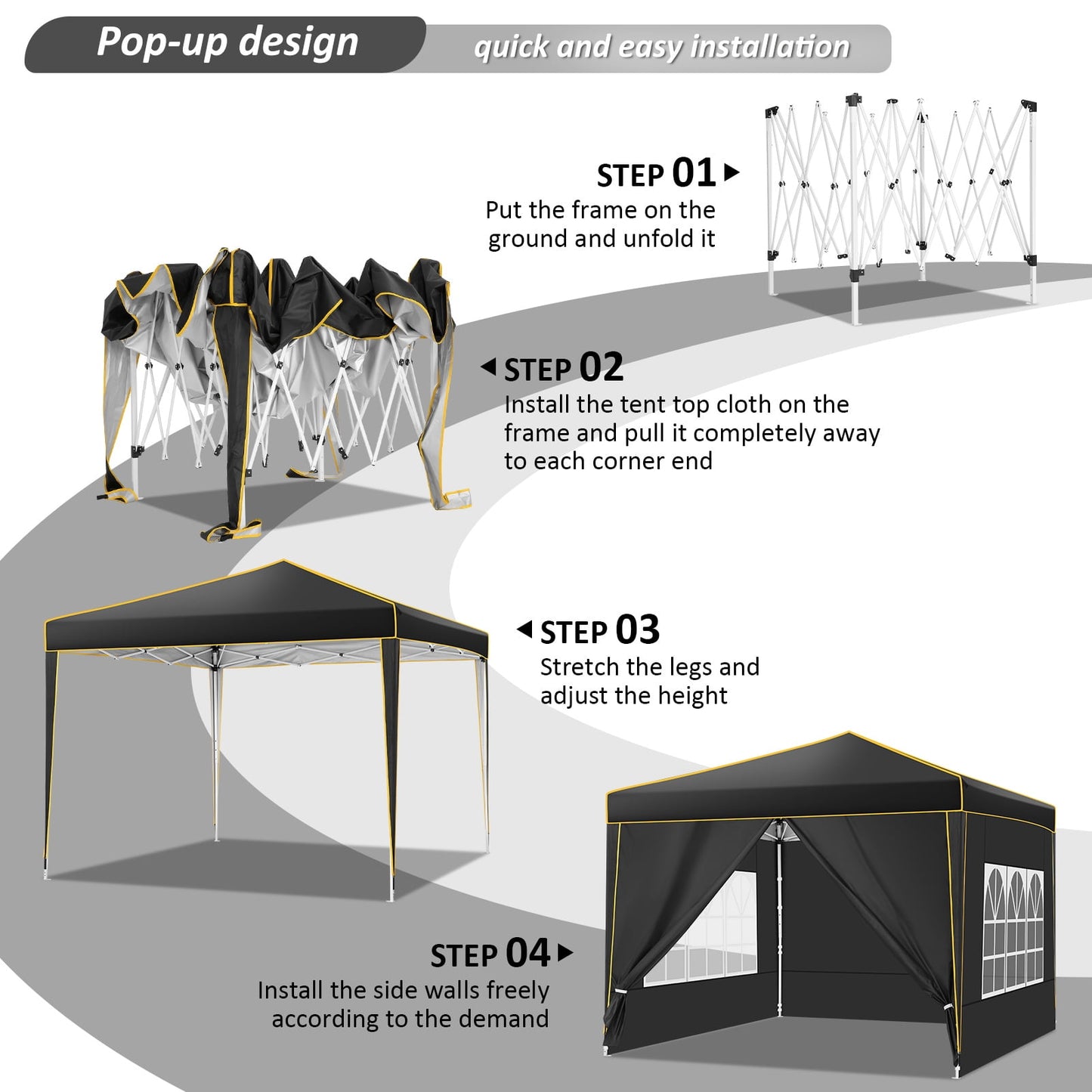 COBIZI 10x10 Pop up Canopy, Easy up Gazebos, Ez up Canopy with Church Window for Parties Beach Party Event Shelter Sun Shade with 4 Sidewalls & Carry Bag 4 Stakes & Ropes & Sandbags, Gray