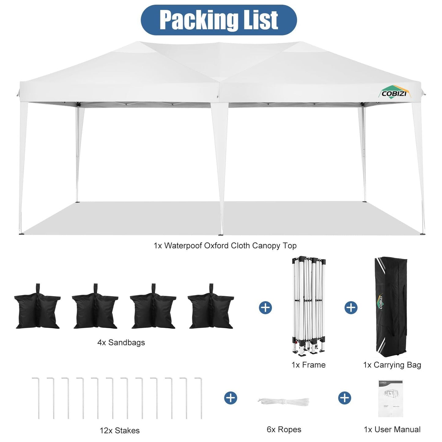 COBIZI 10x20 Pop up Canopy Party Tent Outdoor Event Protable Instant Shelter Canopy Gazebo with 6 Removable Sidewalls and Carry Bag,White