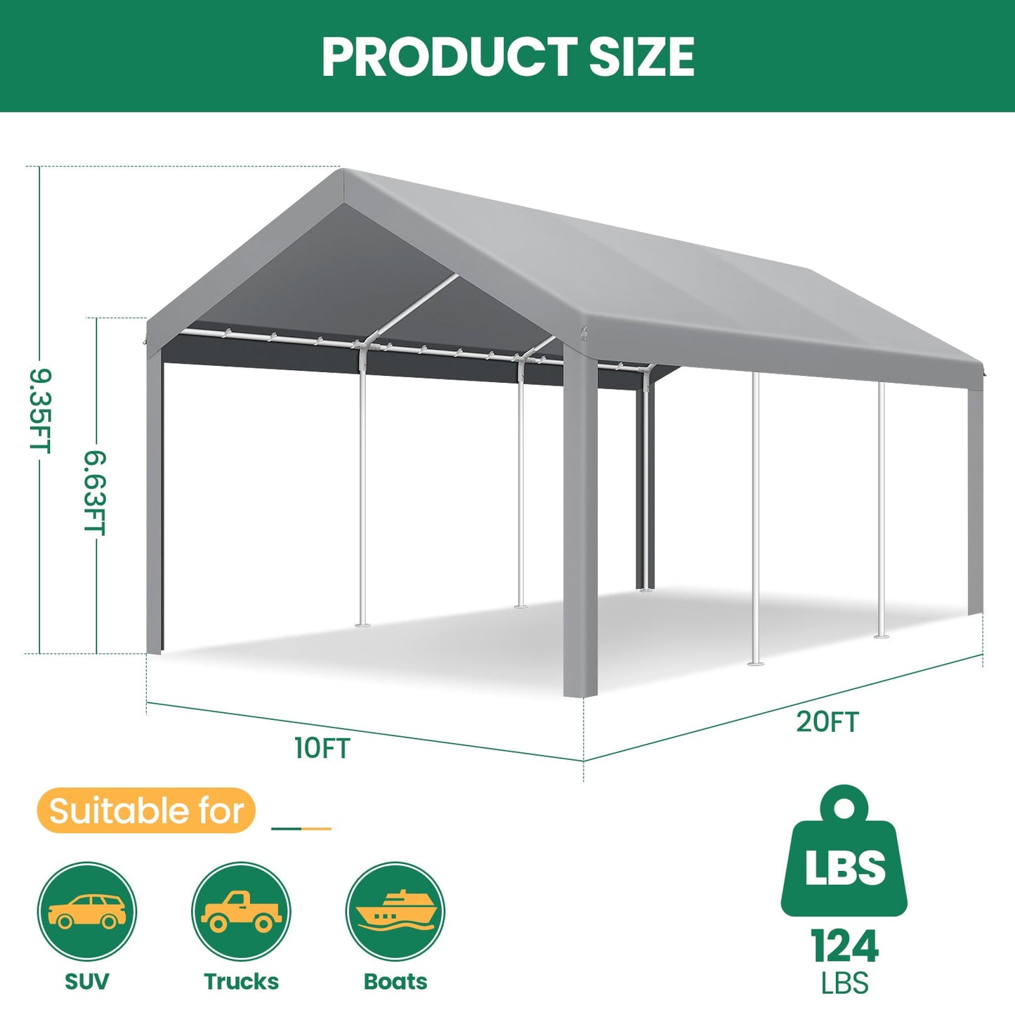 COBIZI Outdoor Metal Carport, 10' x 20' Heavy Duty Garage Car Shelter Shade, Carport Canopy with Powder-Coated Steel Frame for Outdoor Party, Birthday, Upgraded Grey