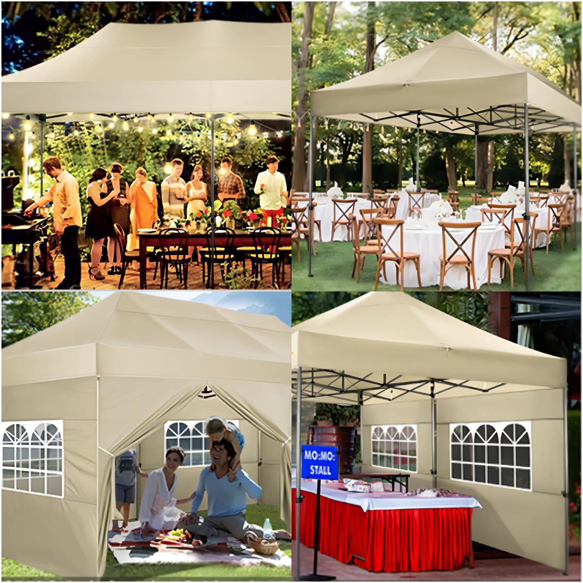 COBIZI 10x20 Heavy Duty Pop up Canopy Tent with 6 sidewalls Easy Up Commercial Outdoor Canopy Wedding Party Tent for Beach All Season Wind & Waterproof Gazebo with Roller Bag,Khaki (Frame Thickened)