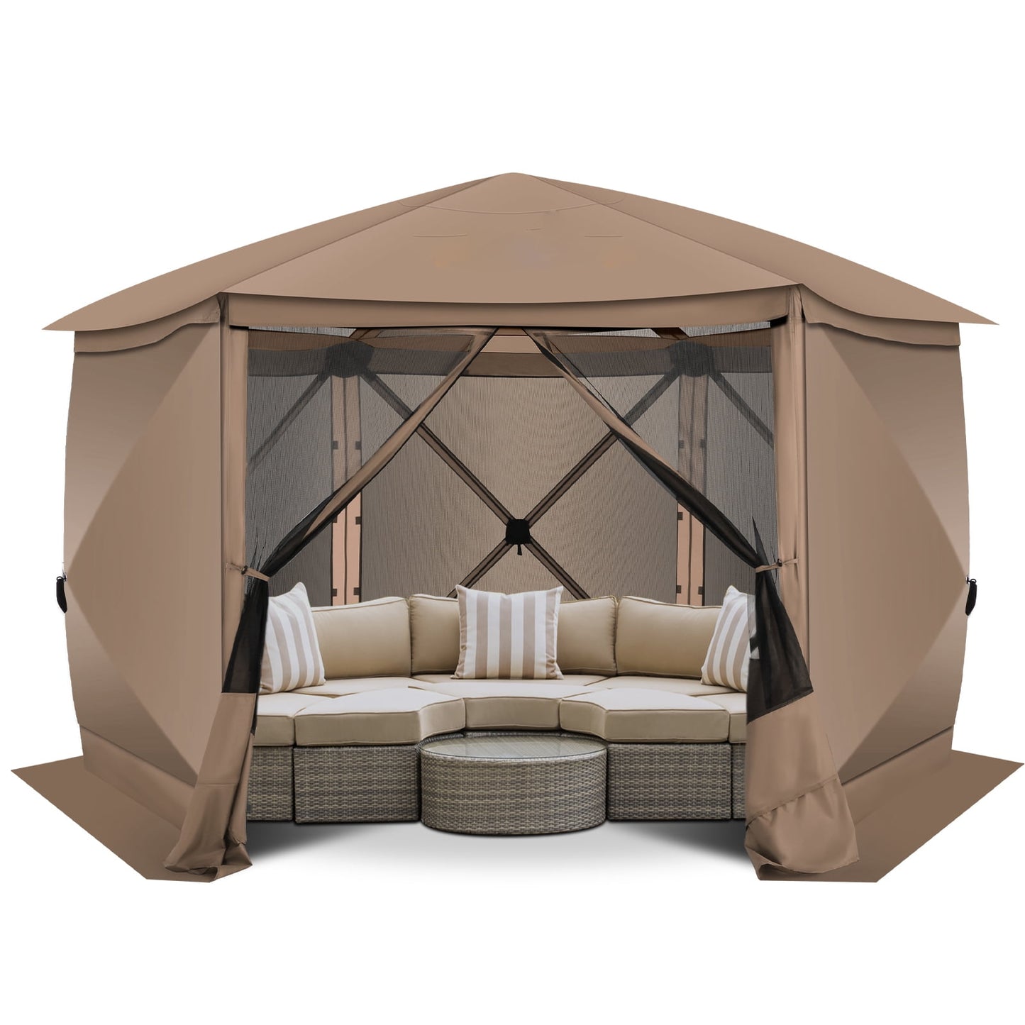 COBIZI Pop up Gazebo Screen Tent Screen House for Camping,12x12 Starry Sky Gazebo with Removable Roof, Outdoor Screened Gazebo with Sidewalls, Portable Hub Tent with Carry Bag and Ground Stakes,Khaki