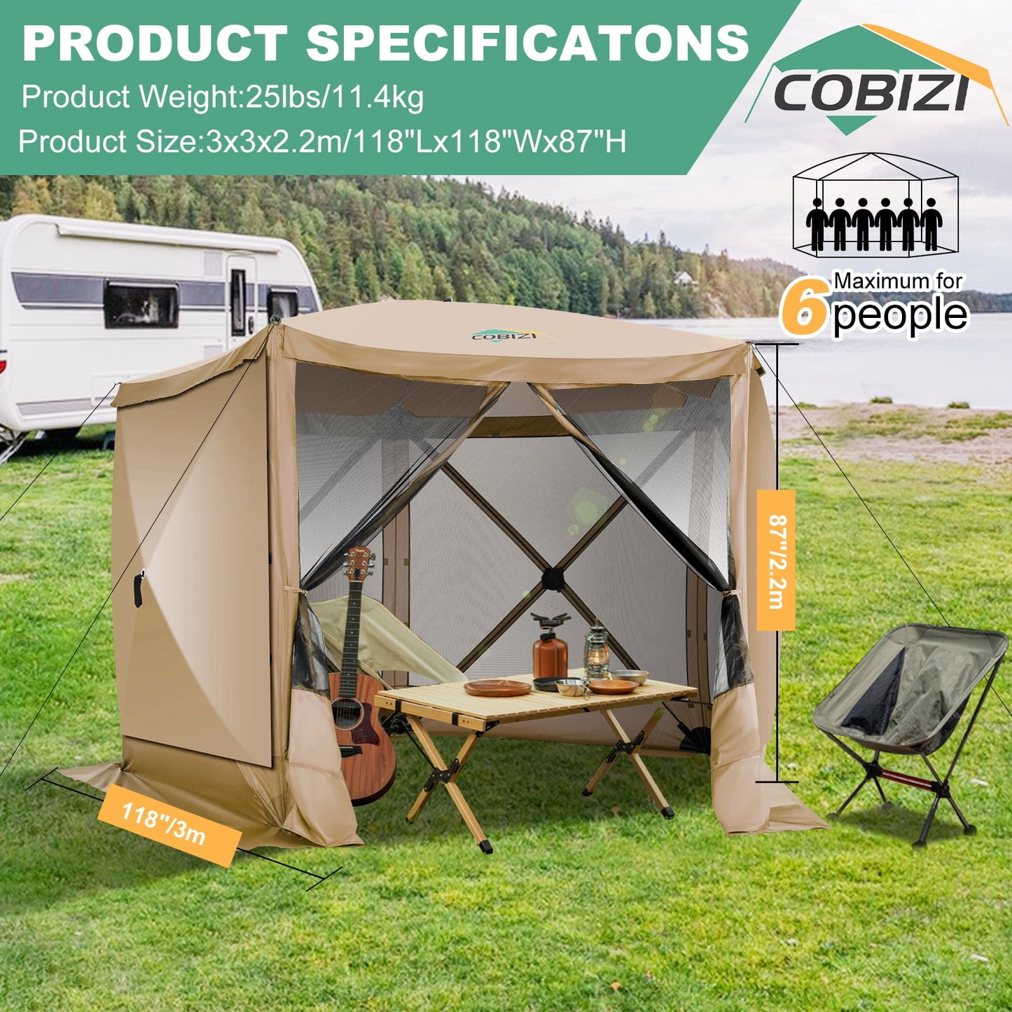 COBIZI 12'x12' Fast-Setup Gazebo, Portable & Waterproof Outdoor Shelter, UV-Resistant, 8-Person, Cerulean Blue