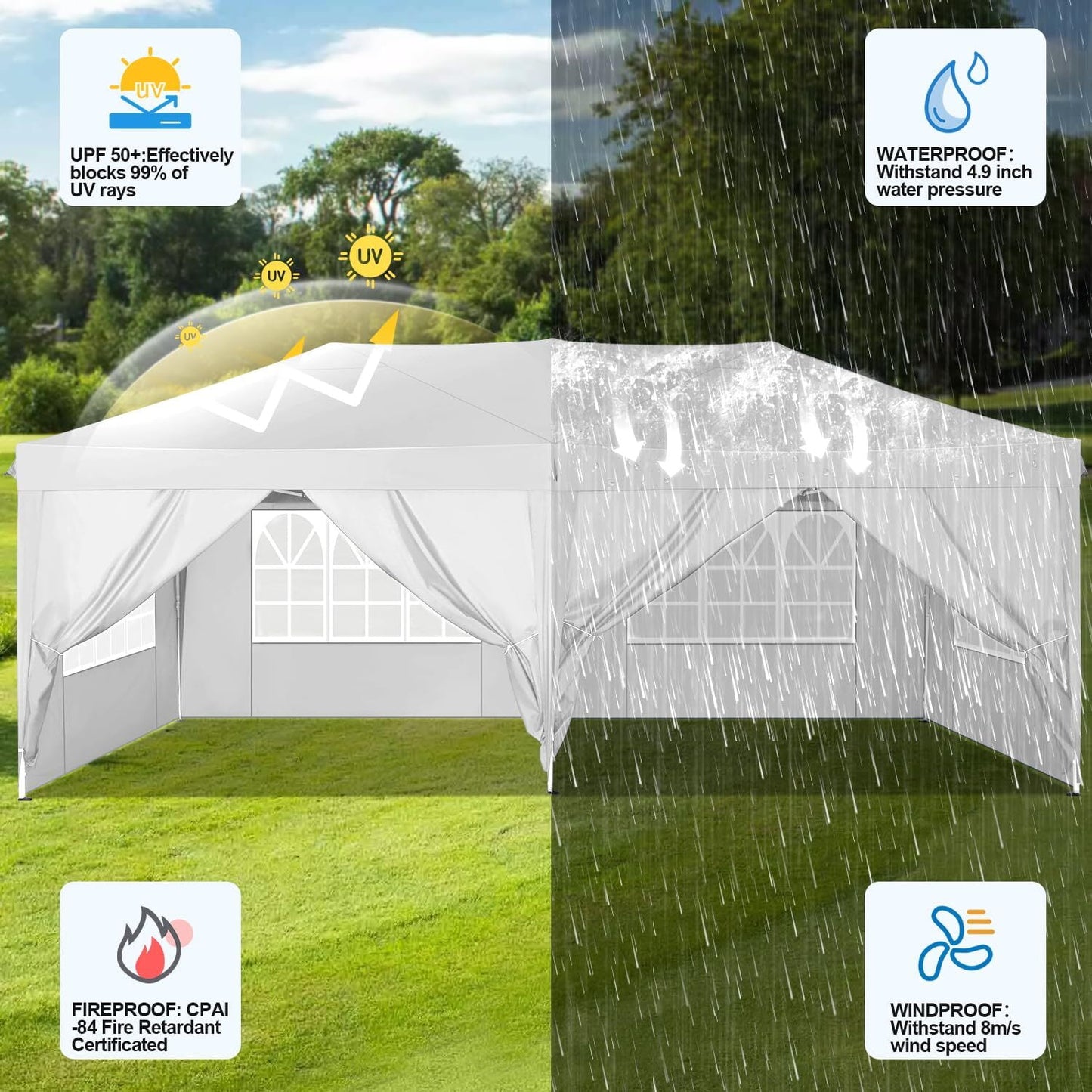 COBIZI 10x20 Pop Up Canopy Tent Party Canopy Outdoor Event Protable Instant Shelter Canopy Gazebo with 6 Removable Sidewalls and Carry Bag,White