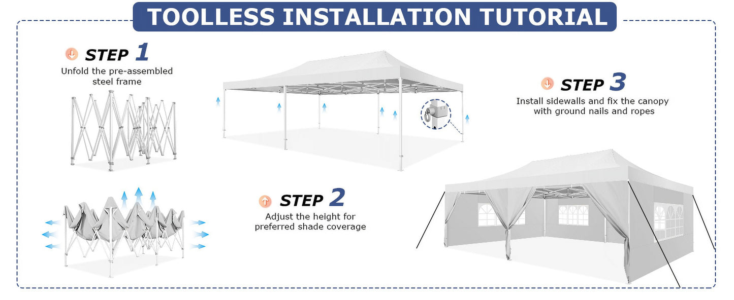 COBIZI 13x26 Heavy Duty Pop-up Canopy Tent,Easy Pop Up Party Tent Gazebo,Outdoor Portable Party Canopy,Extra-large Size Space For Outside Commercial Gathering Activities,Waterproof &UPF 50+,White