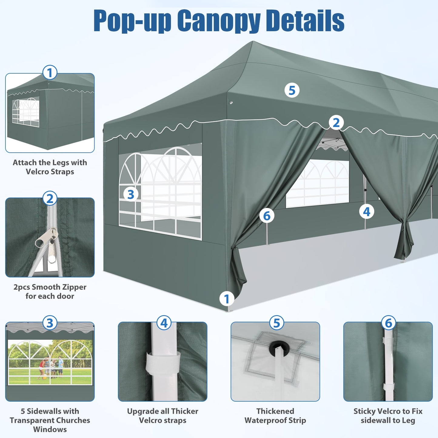 COBIZI 10x30 Pop-up Canopy Tent with 8 Sidewalls,UPF 50+ Windproof 2000+Waterproof Wedding Event Tents for Outdoor Events,Party Parties Canopy with Roller Bag,Gray
