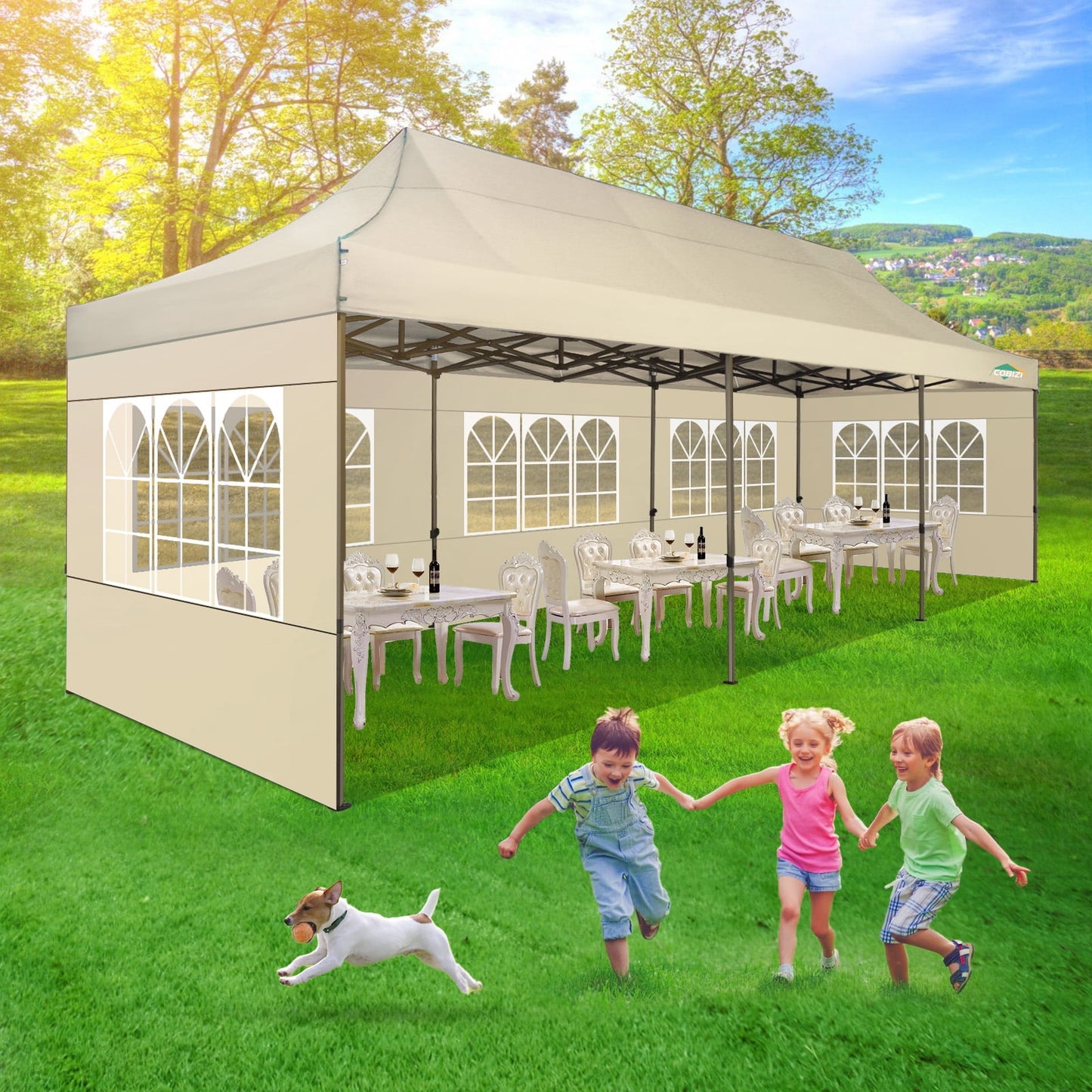 COBIZI Heavy Duty 10x30 Party Tent,Commercial pop up Canopy for Parties,Waterproof Gazebos, 8 Sidewalls,Waterproof UPF50+,Stable Thickened Frame,Khaki