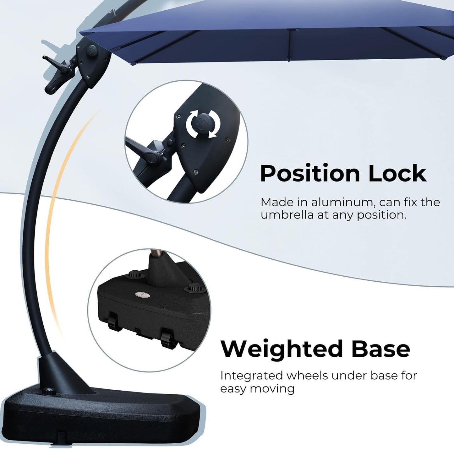 Napoli Grand Patio 10x10 Ft Deluxe Cantilever w/ Base, Outdoor Umbrella - Navy Blue