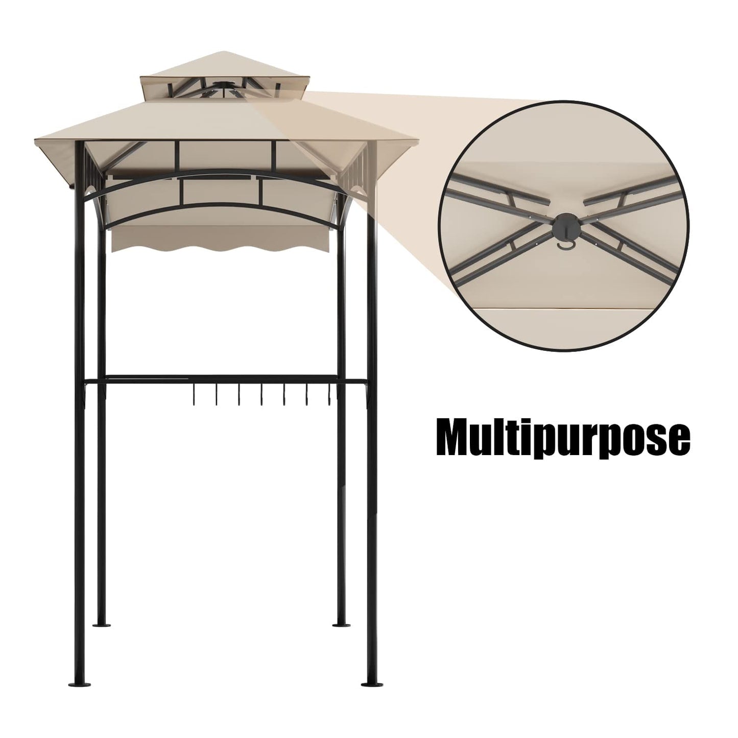 Umbrauto Grill Gazebo 11' x 5' Double Tier BBQ Canopy with Extra Shade and 15 Hooks Patio Shelter