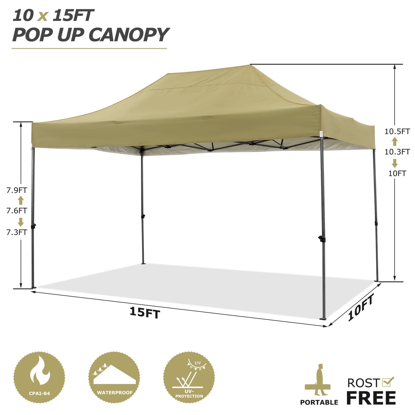 COBIZI 10x15ft Pop up Canopy, Easy up Heavy Duty Canopy Tent with 4 Removable Sidewalls,Khaki