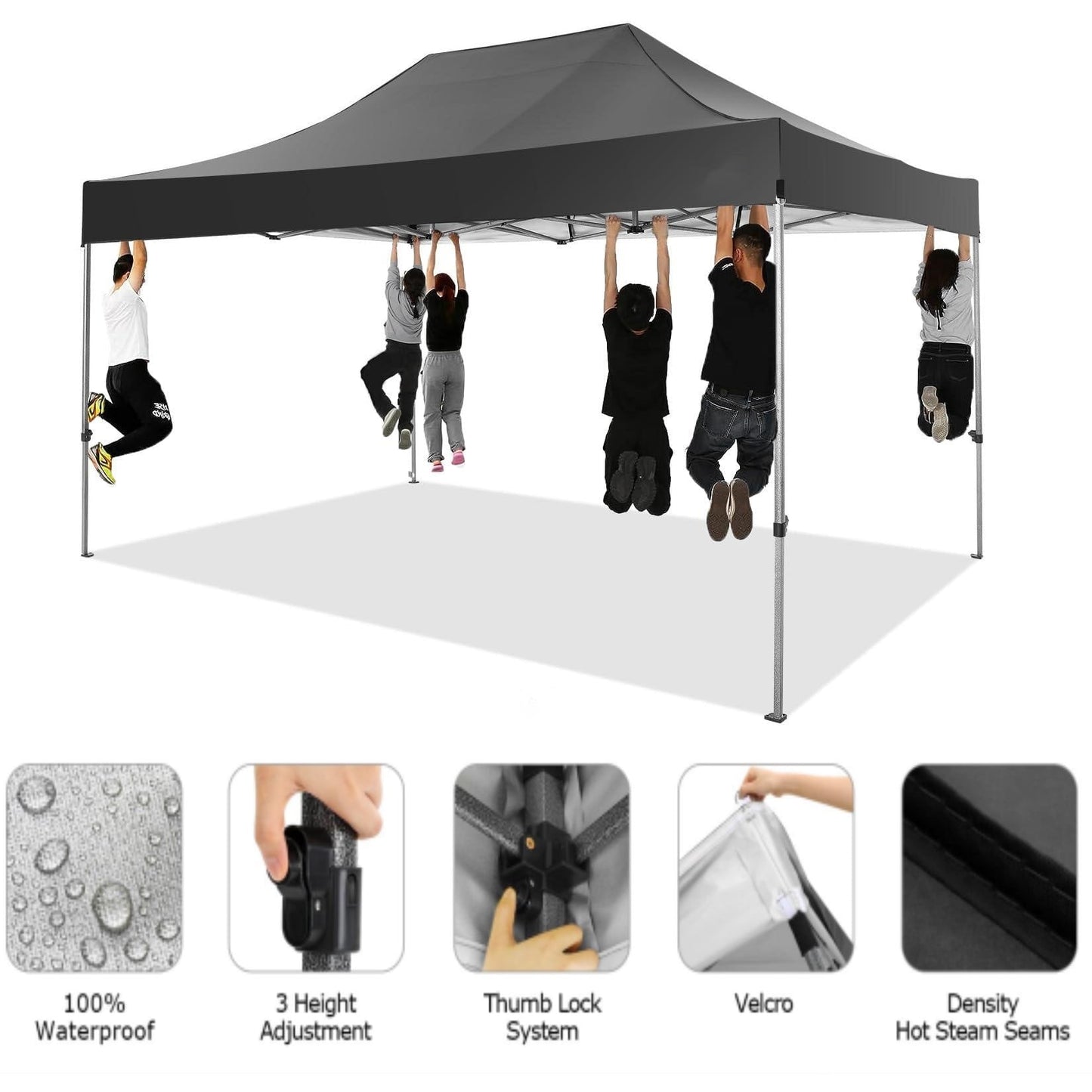 COBIZI 10x15 Heavy Duty Pop up Canopy Tent with 4 Sidewalls,Outdoor Waterproof Canopy Tent Event Shelter for Parties,Commercial-Series,Black