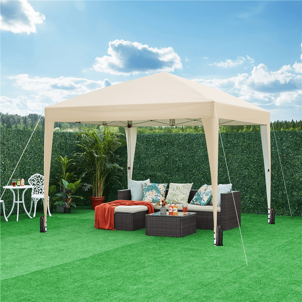 Renwick 10x10ft Enclosed Pop-Up Canopy with Mesh Window, Beige