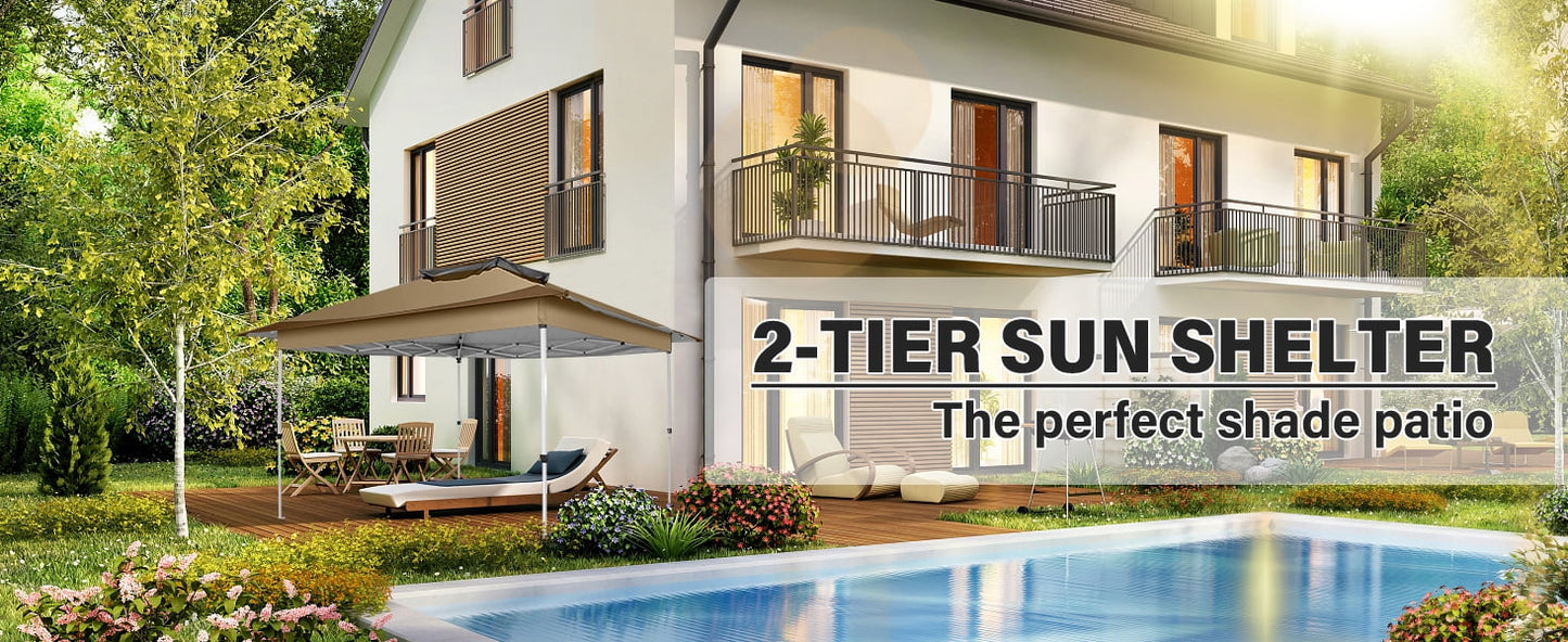 COBIZI 12x12 Zip Canvas Garden Shelter, Outdoor Gazebo Pop-up Canopy with Mosquito Netting, Patio Tent, Beige