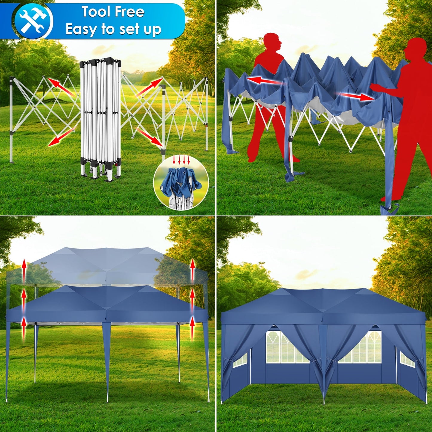 COBIZI 10x20 EZ Pop Up Canopy Tent Party Tent Outdoor Event Protable Instant Shelter Tent Gazebo with 6 Removable Sidewalls and Carry Bag,Blue