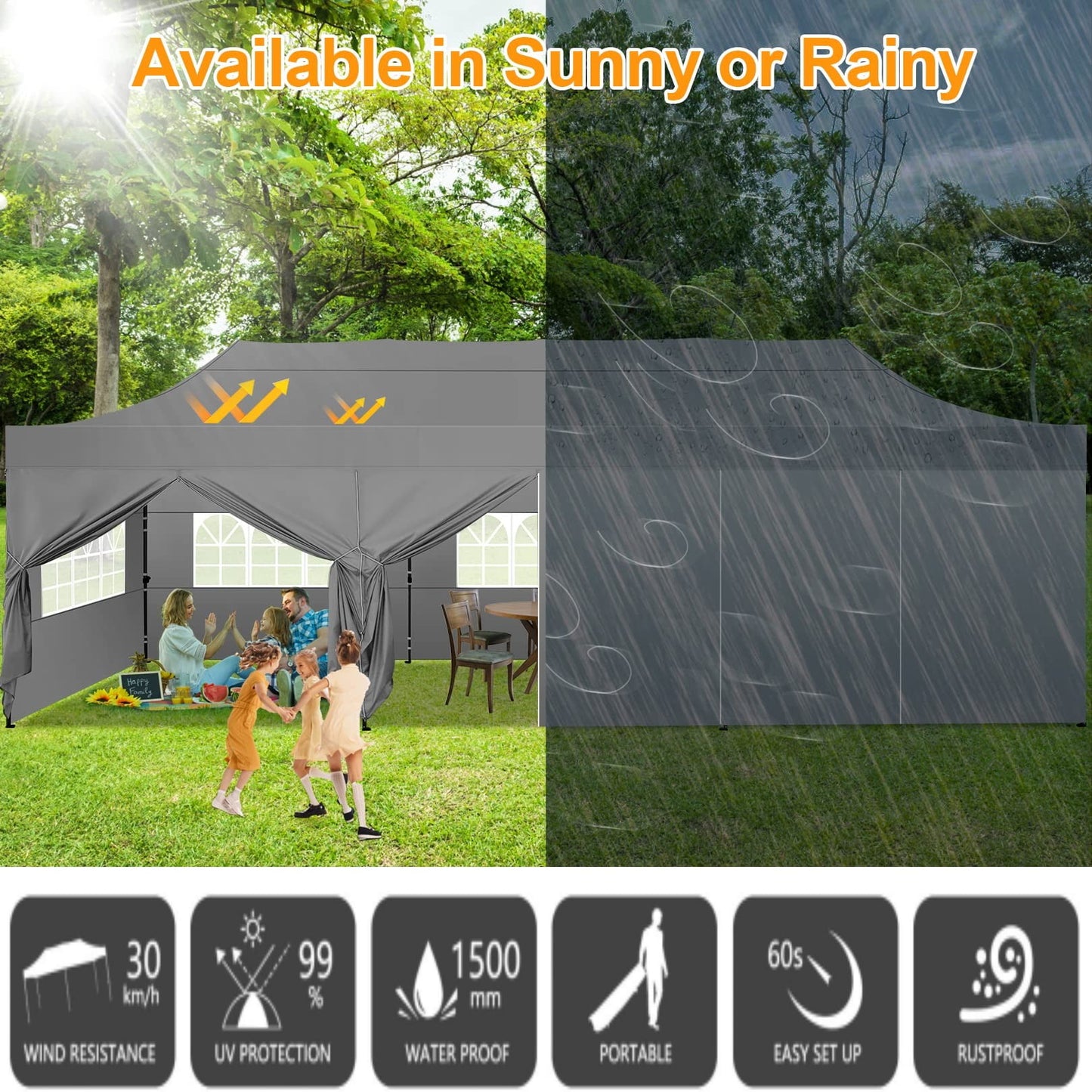 COBIZI 10x30 Heavy Duty Canopy with 8 Sidewalls,Outdoor Carport with Roller Bag,Pop up Tents for Parties,Wedding,Commercial,Gray