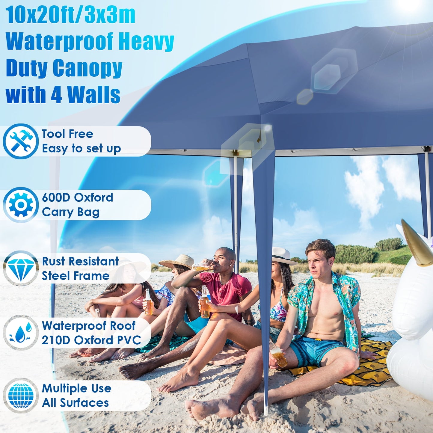 COBIZI 10x20 EZ Pop Up Canopy Tent Party Tent Outdoor Event Protable Instant Shelter Tent Gazebo with 6 Removable Sidewalls and Carry Bag,Blue