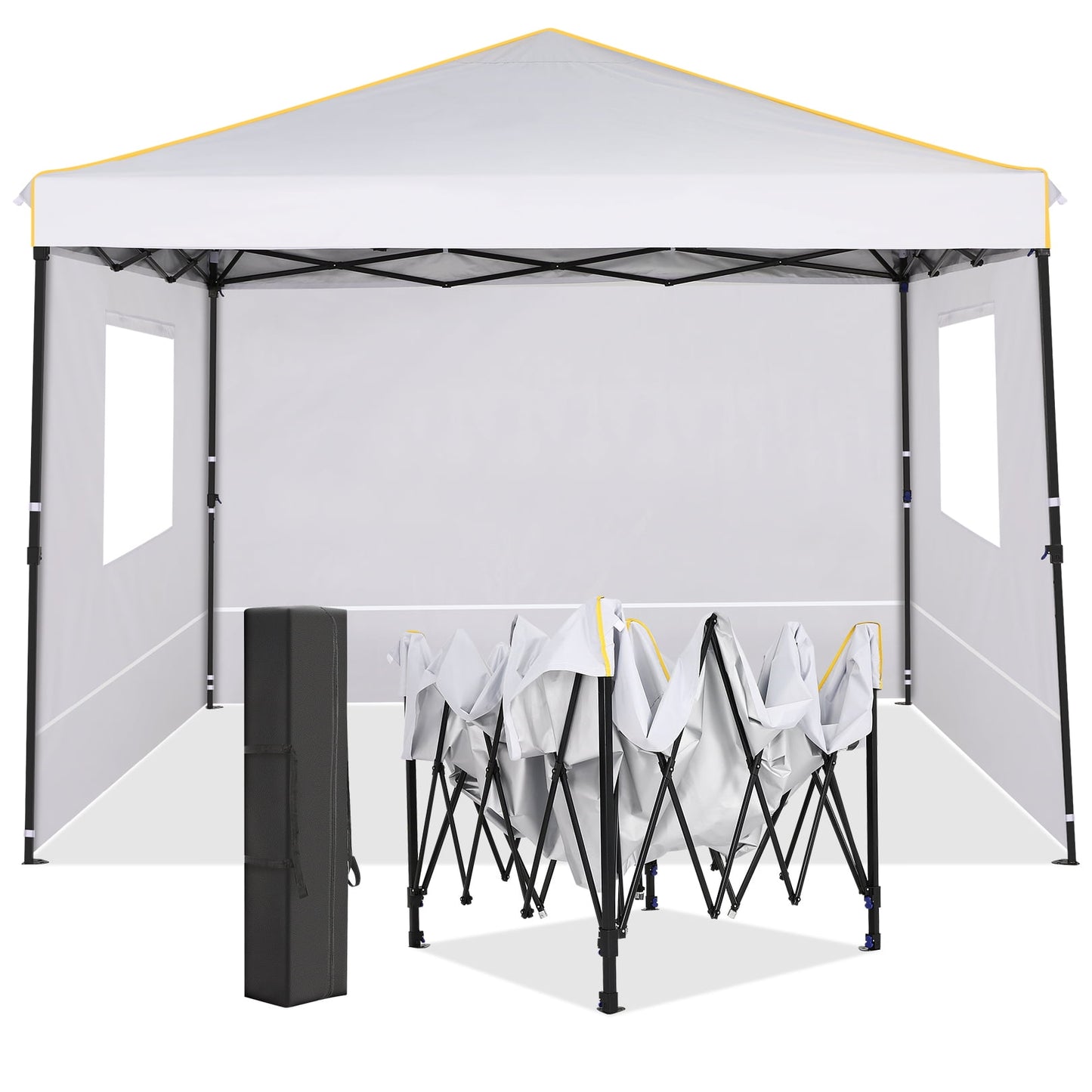 COBIZI 10x10 Pop-up Canopy Tent with 4 Sidewalls and Mesh Windows 2.0, Waterproof Commercial Instant Outdoor Canopy Tents for Party/Exhibition/Picnic with Carry Bag,4 Stakes & Ropes,Black