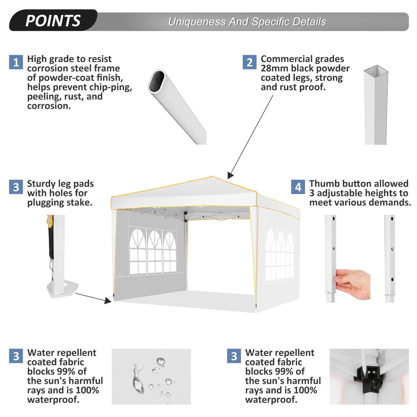 COBIZI 10x10 Pop up Tent,Easy Pop up Tent Gazebo,Portable Ez up Canopy,Suitable for Party Beach Camping Gathering Activities,Waterproof &Upf 50+,White