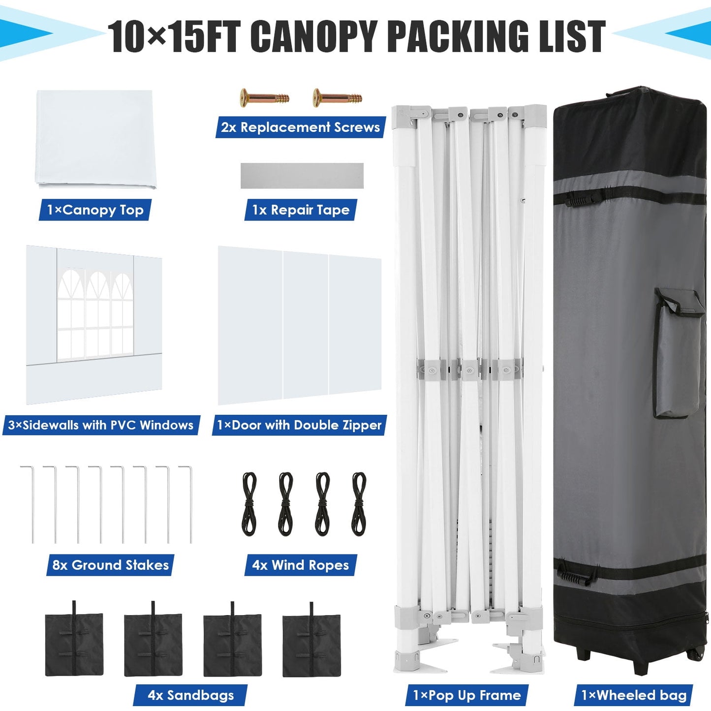 COBIZI 10x15 Pop Up Canopy Tent Heavy Duty with 4 Sidewalls Tents for Parties Outdoor Canopy Event Tent Wedding with Roller Bag,Upgraded UV 50+ , Thick Hexagonal Legs, white