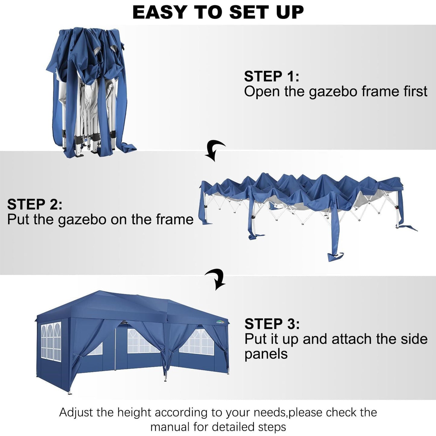 COBIZI 10x20 EZ-UP Canopy Tent Waterproof Canopy,Protable Instant Shelter Gazebo with 6 Removable Sidewalls and Carry Bag,Blue