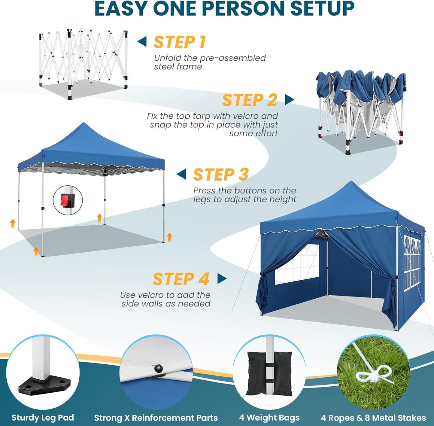COBIZI 10x10 Pop Up Canopy with 4 Removable Sidewalls, Sandbags, Stakes & Ropes, Upf 50+ Easy Setup Canopy Tent Waterproof Outdoor Instant Portable Shelter for Business, Events, Vendor, Dark Blue