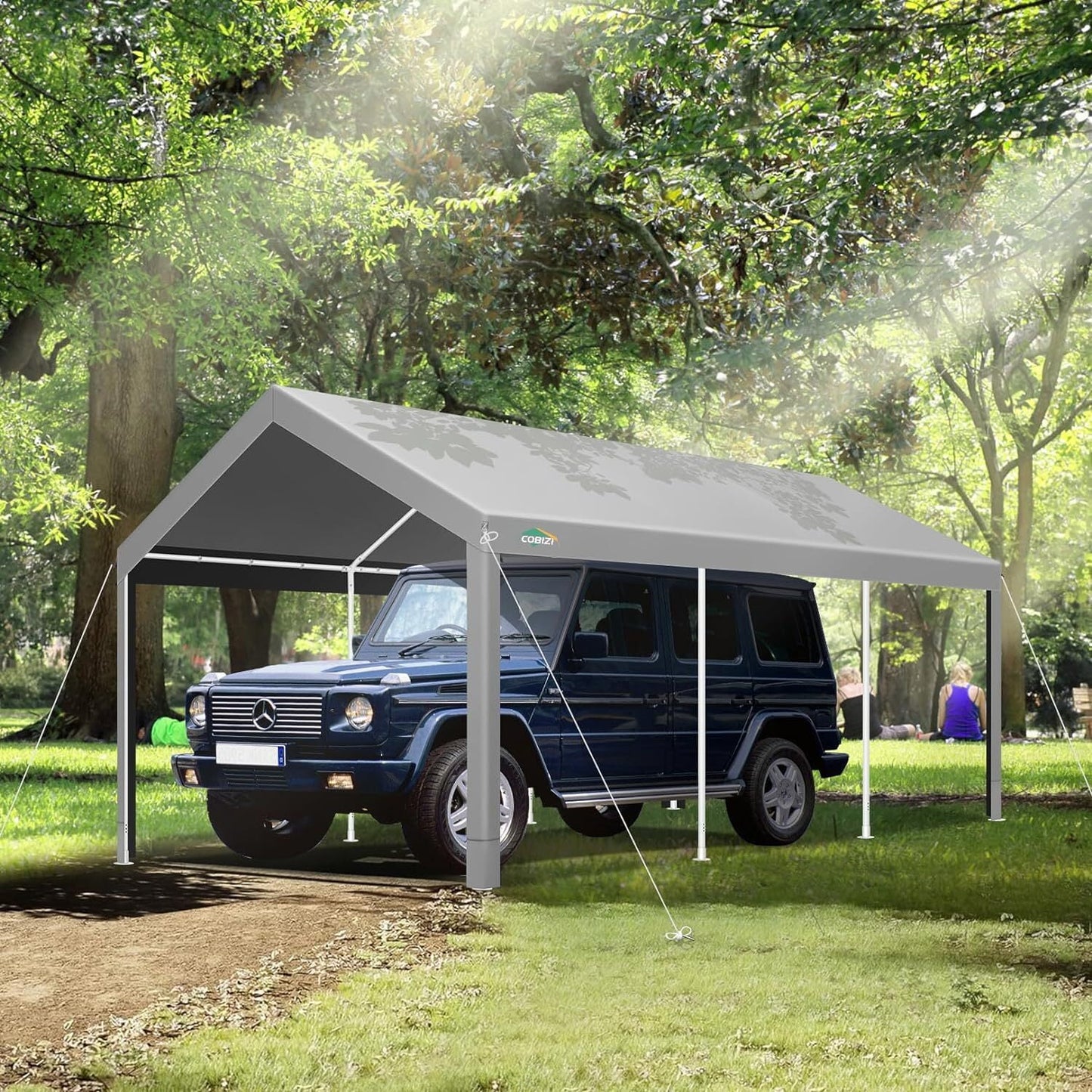 COBIZI 10x20ft Carport Heavy Duty, Portable Car Garage with Built-in Sandbags, Waterproof Car Canopy for Truck, Boat, SUV with All-Season Tarp, Gray
