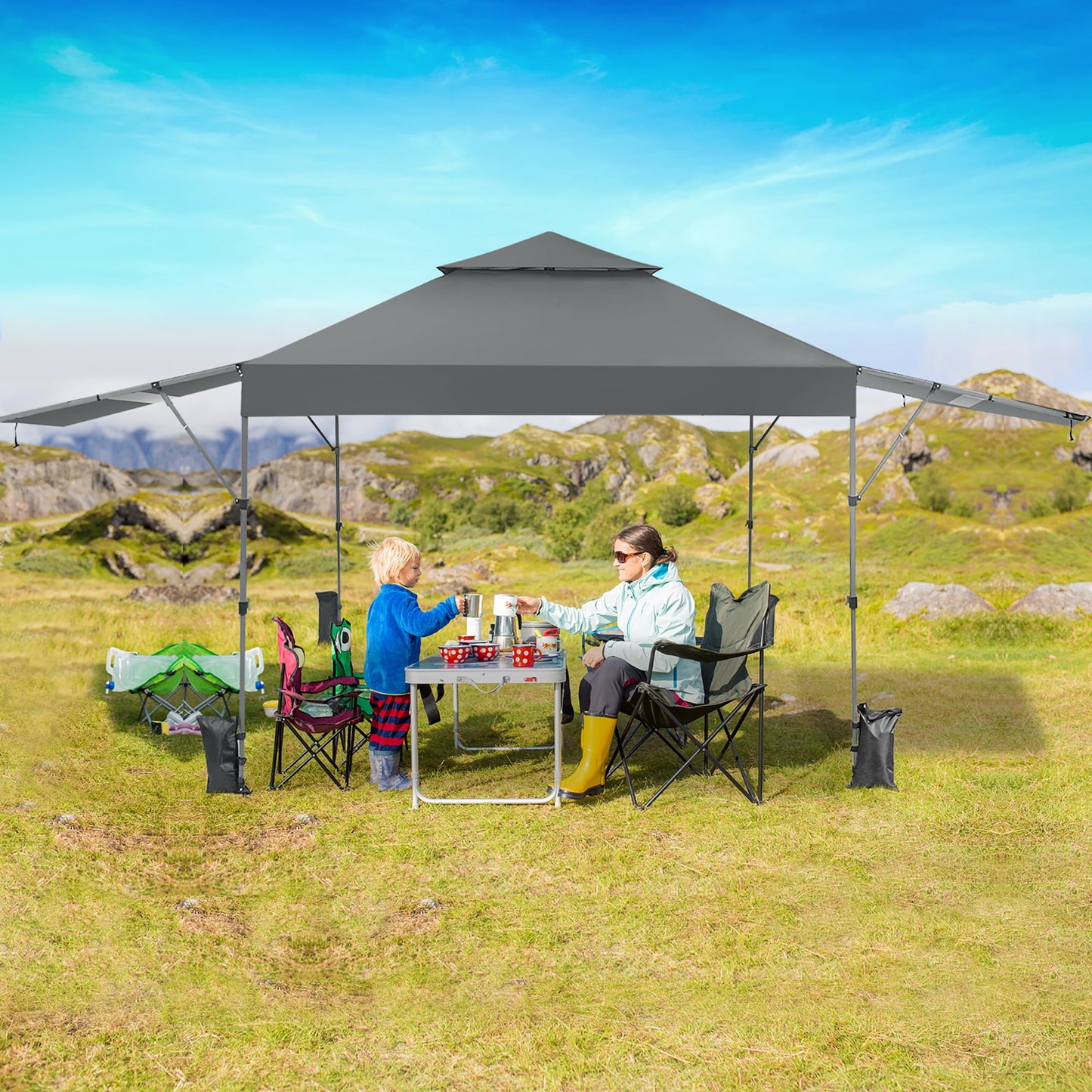 Portable Foldable Costway 10'x17.6' Beach Cover, Pop-up Canopy Tent, Gray
