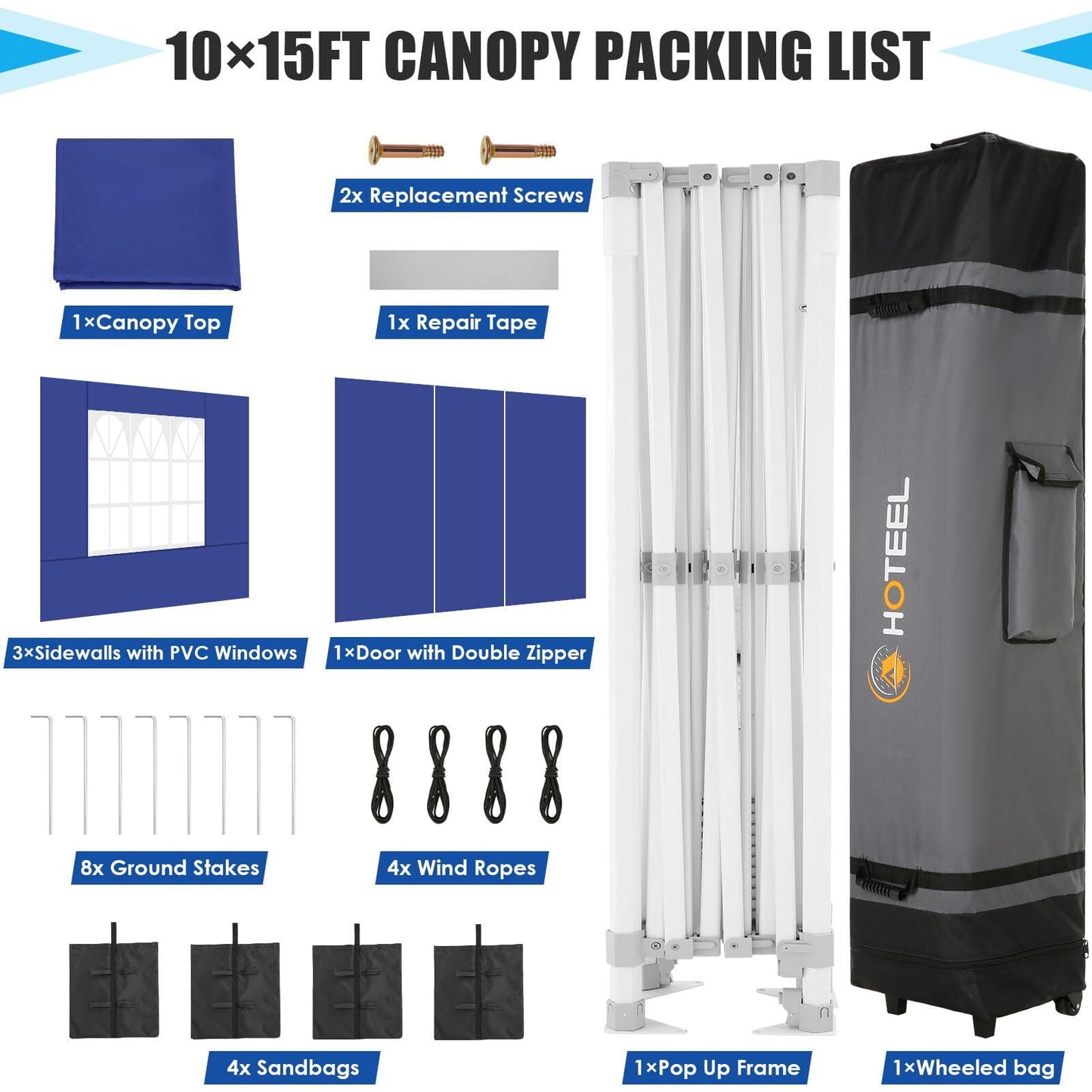 COBIZI 10x15 Canopy Tent with 4 Sidewalls,Heavy Duty Pop Up Canopy Tent for Parties Wedding,Commercial Canopy with Roller Bag,UV 50+&Upgraded Waterproof,Thickened Legs,Dark Blue