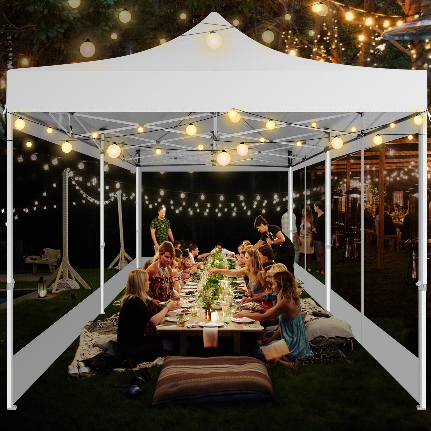 COBIZI 10x20 Heavy Duty Pop up Canopy with Mosquito Net,Instant Outdoor Shelter Large Canopy Tent for Outside,Gazebo with Mesh Sidewalls for Party,Backyard,Camping,White