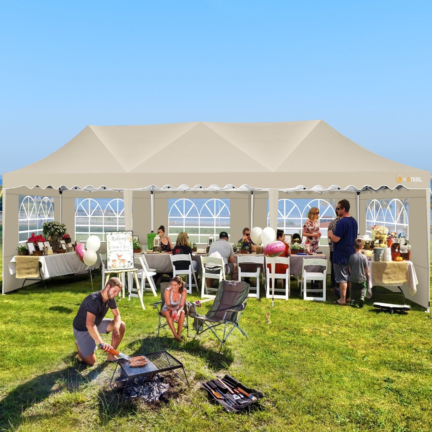 COBIZI 10x30 Pop-up Canopy Tent with 8 Sidewalls,UPF 50+ Windproof 2000+Waterproof Wedding Event Tents for Outdoor Events,Party Parties Canopy with Roller Bag,Khaki