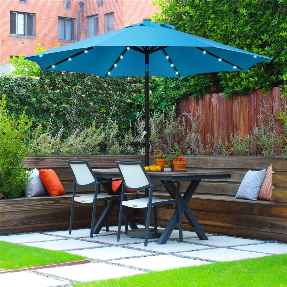 Renwick 9Ft LED Umbrella for Patio Table, Sky Blue
