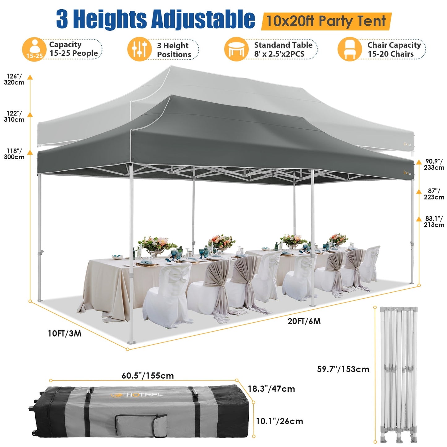 COBIZI 10x20 Heavy Duty Pop Up Canopy Tent, Commercial Outdoor Canopy Tents for Parties Event Wedding,Easy up Gazebo with Roller Bag, Waterproof & UV 50+, Upgraded Thickened Hexagonal Legs, Black