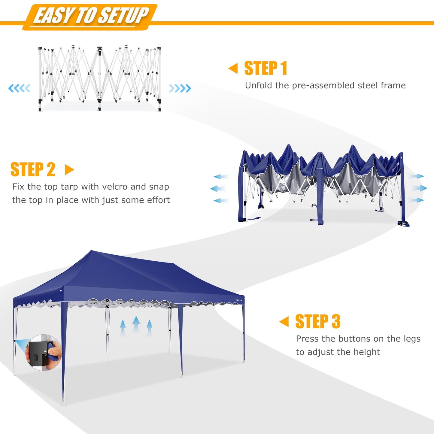 COBIZI 10x20 Canopy Tent Pop Up Canopy, Outdoor Shade Tent with Wheeled Bag & Curled Edge Fully Waterproof, Portable Event Tents for Parties, Wedding, Backyard, Camping,Dark Blue